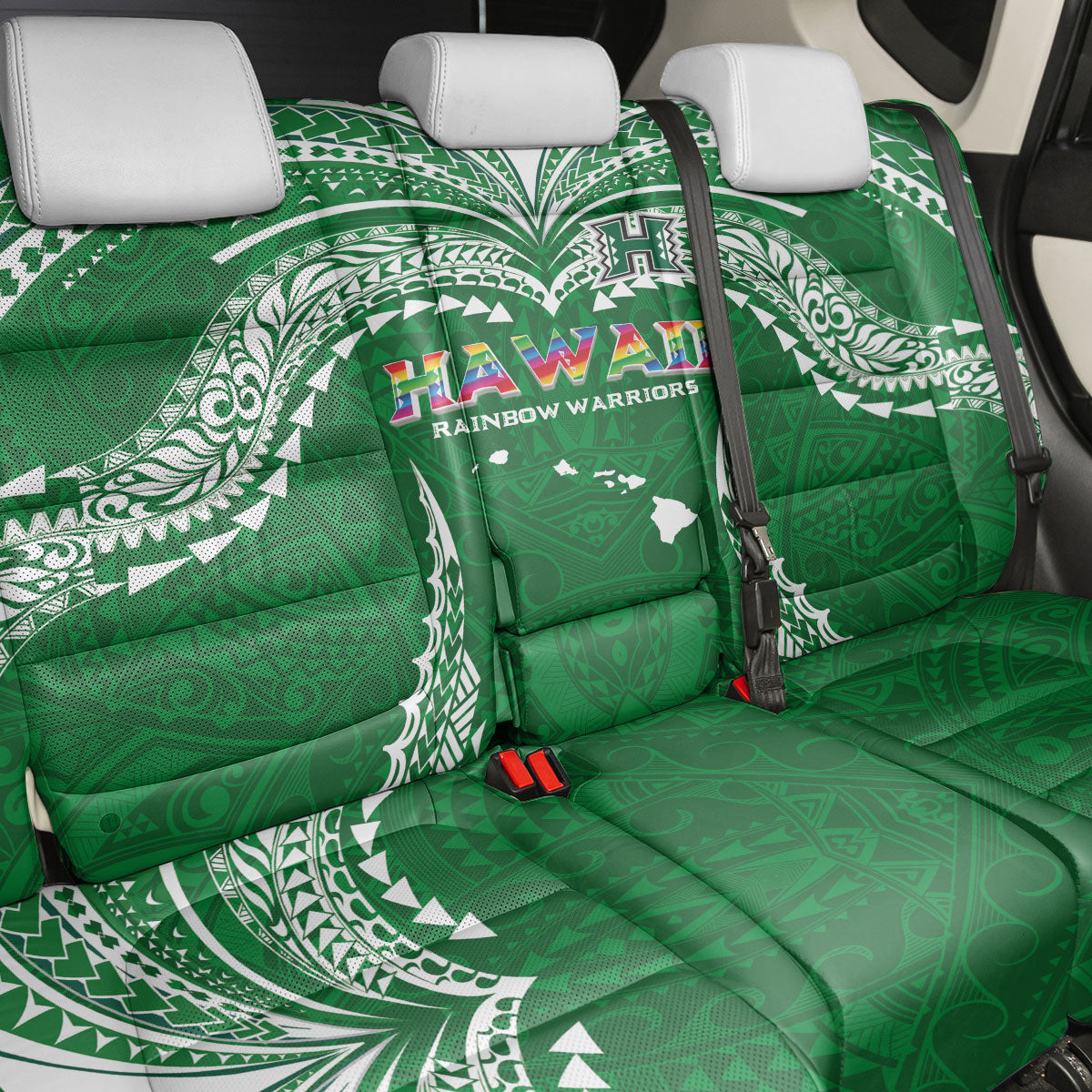 Hawaii Rainbow Warriors Back Car Seat Cover Polynesian Motif Green Color