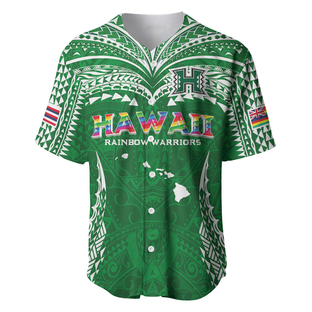 Custom Hawaii Rainbow Warriors Baseball Jersey Polynesian Motif Green Color