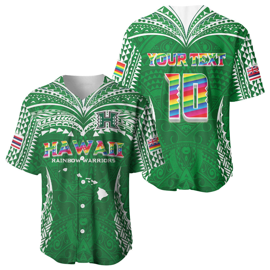 Custom Hawaii Rainbow Warriors Baseball Jersey Polynesian Motif Green Color