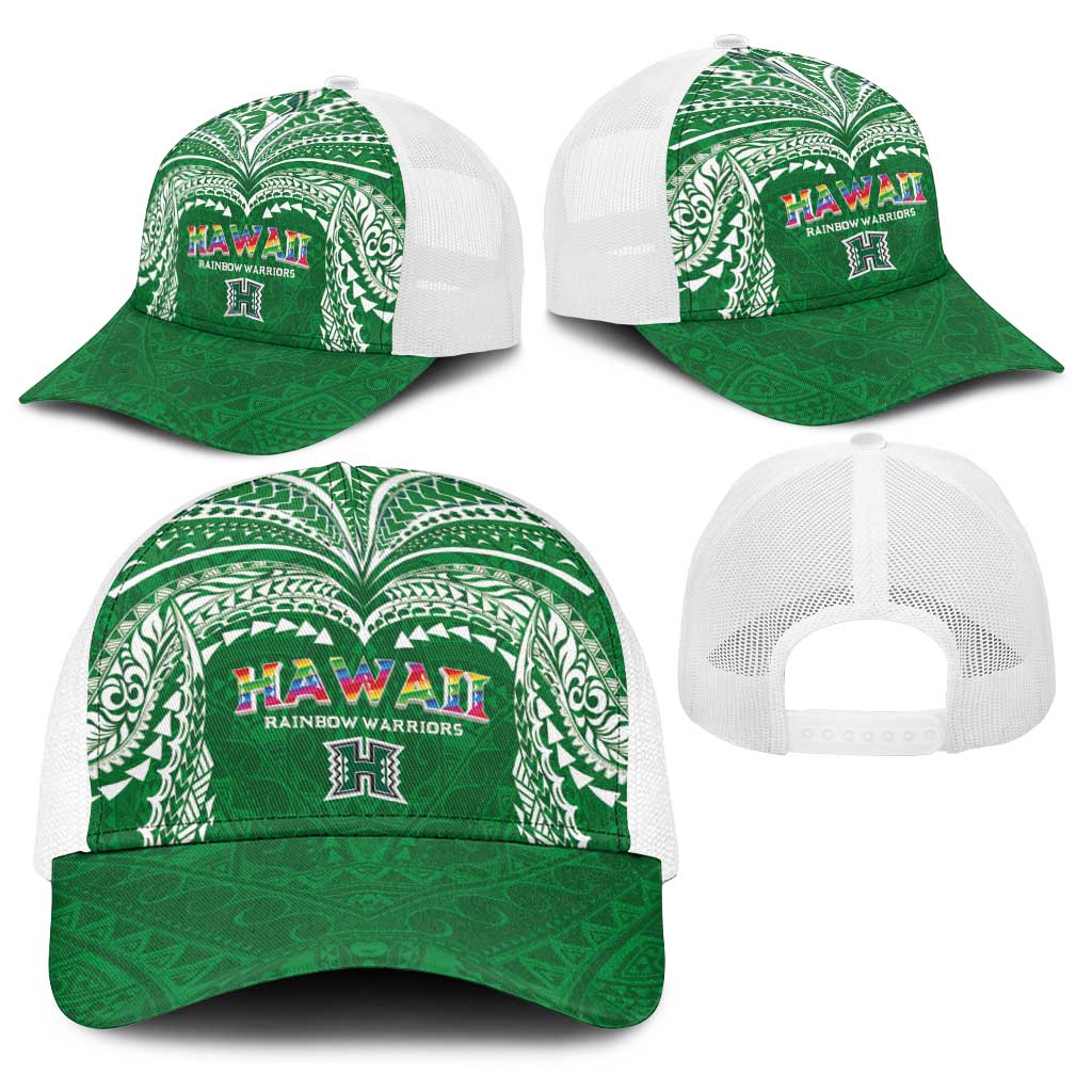 Hawaii Rainbow Warriors Baseball Net Cap Polynesian Motif Green Color