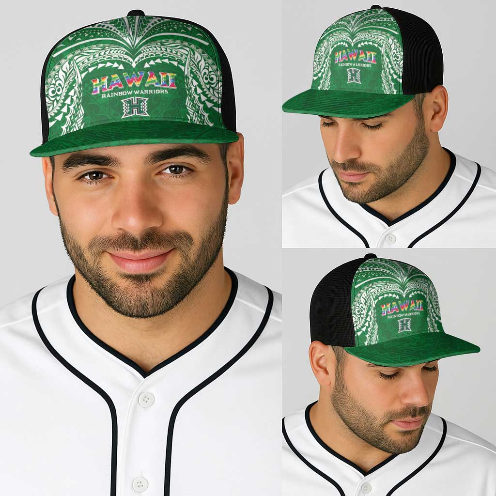 Hawaii Rainbow Warriors Baseball Net Cap Polynesian Motif Green Color