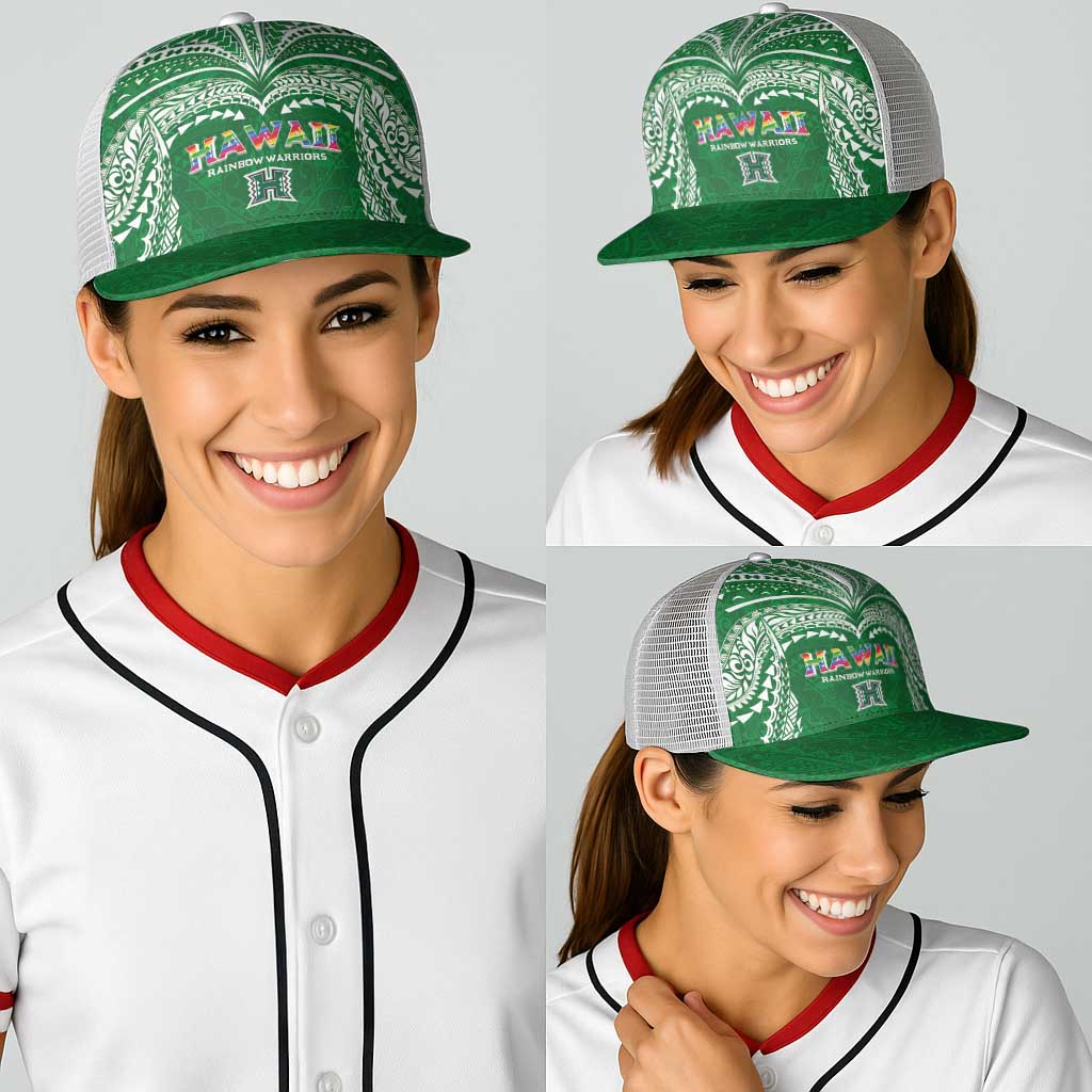 Hawaii Rainbow Warriors Baseball Net Cap Polynesian Motif Green Color