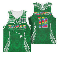 Custom Hawaii Rainbow Warriors Basketball Jersey Polynesian Motif Green Color