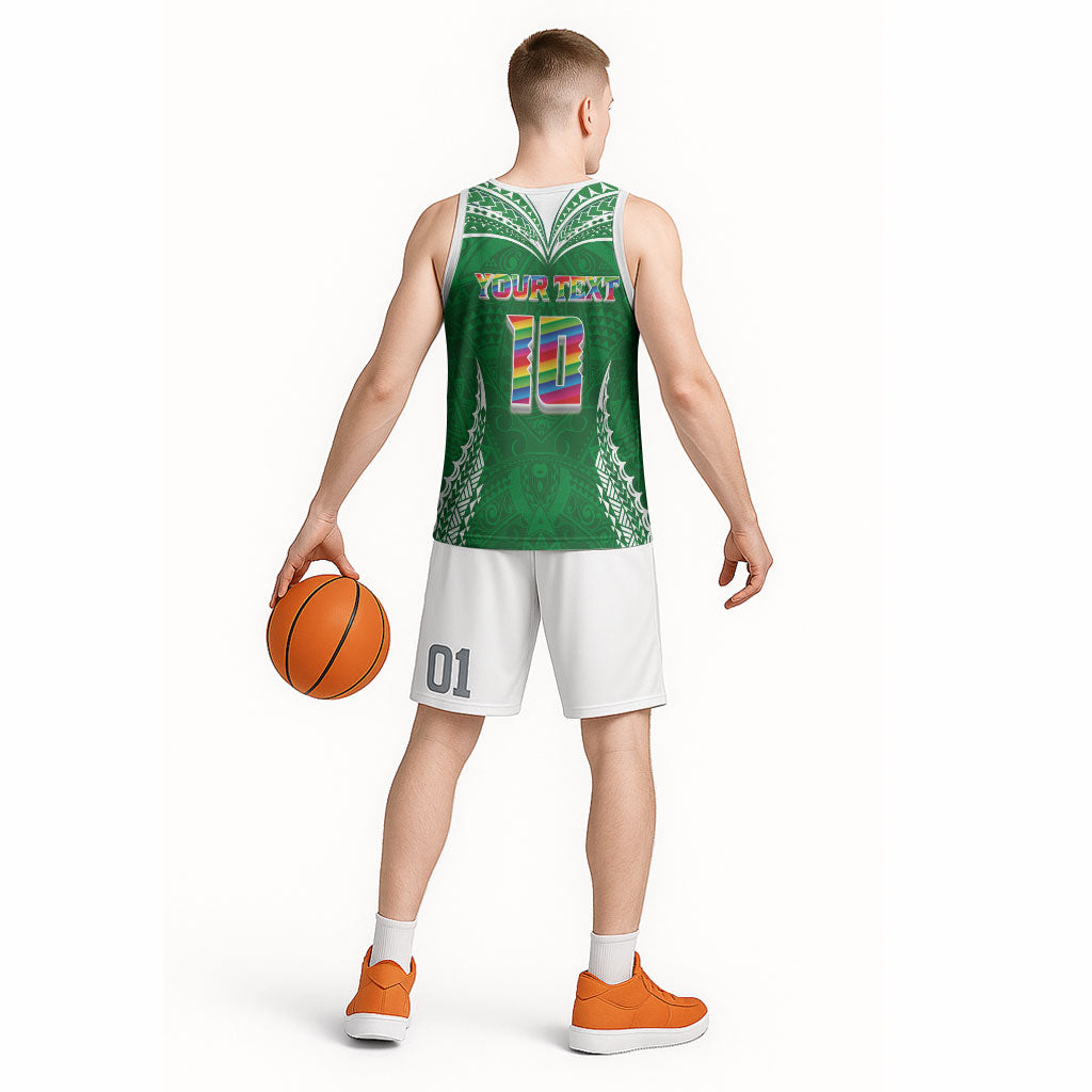 Custom Hawaii Rainbow Warriors Basketball Jersey Polynesian Motif Green Color