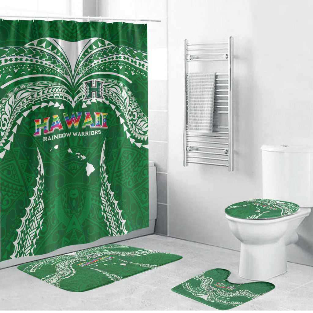 Hawaii Rainbow Warriors Bathroom Set Polynesian Motif Green Color