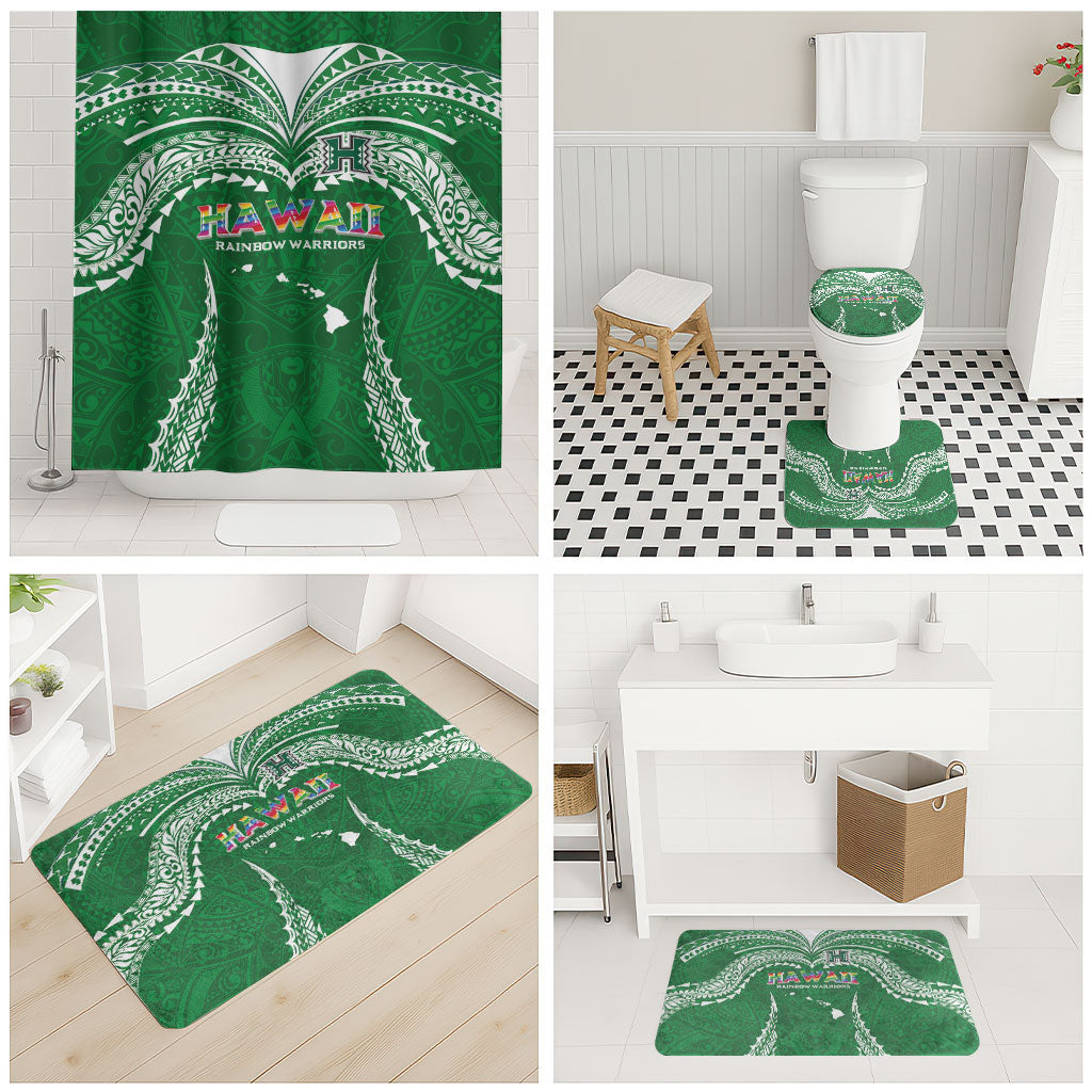 Hawaii Rainbow Warriors Bathroom Set Polynesian Motif Green Color