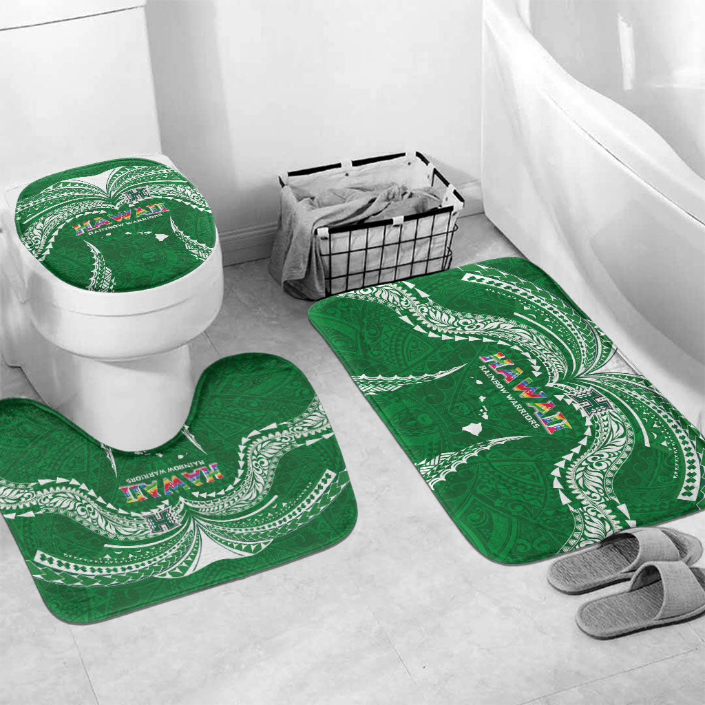 Hawaii Rainbow Warriors Bathroom Set Polynesian Motif Green Color