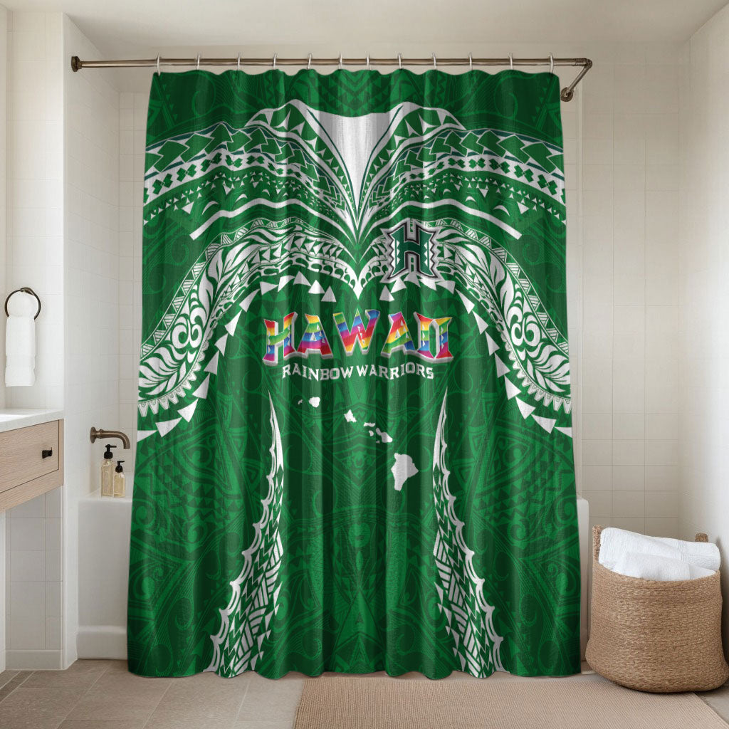Hawaii Rainbow Warriors Bathroom Set Polynesian Motif Green Color