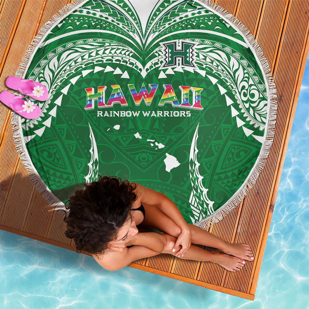 Hawaii Rainbow Warriors Beach Blanket Polynesian Motif Green Color
