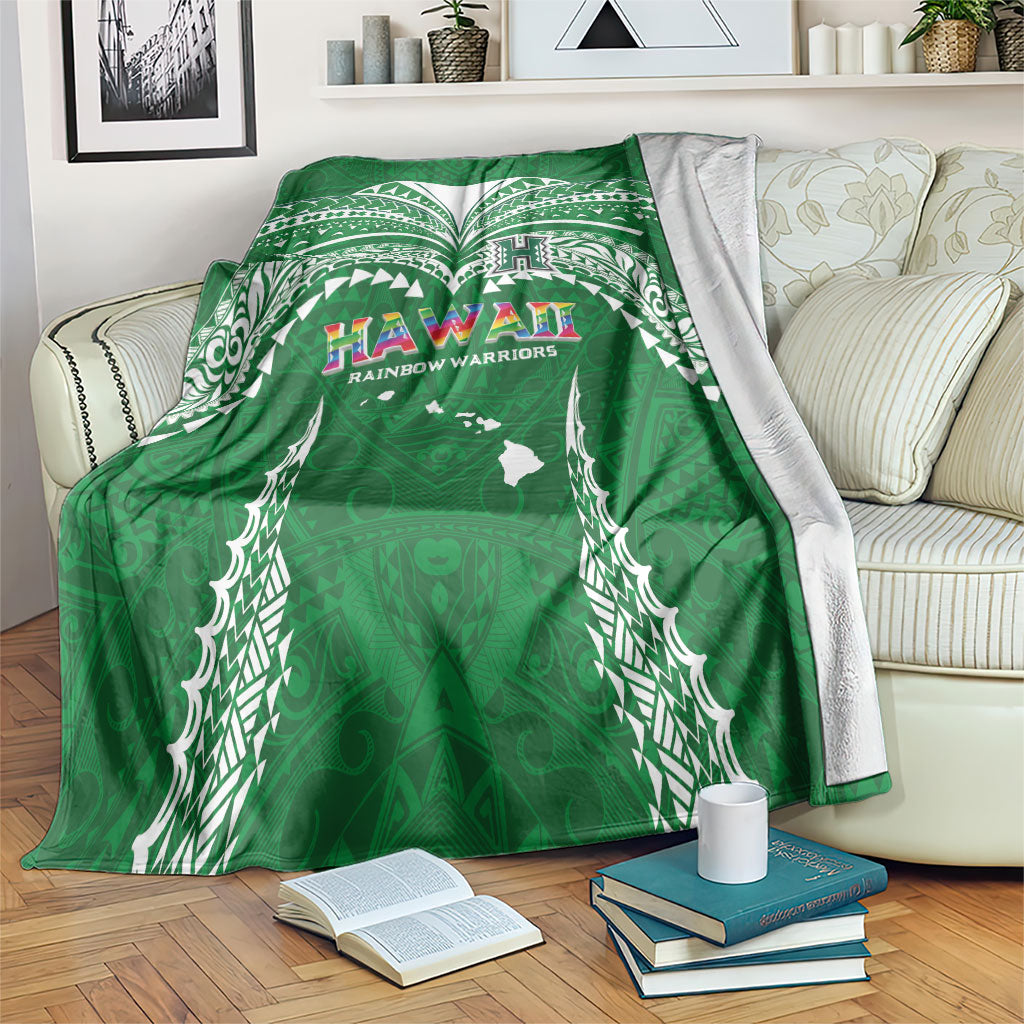 Hawaii Rainbow Warriors Blanket Polynesian Motif Green Color