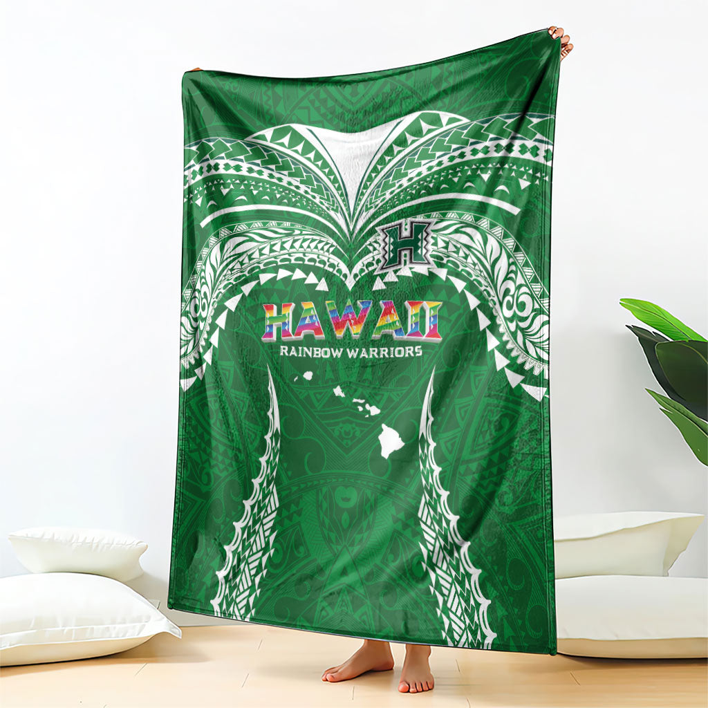 Hawaii Rainbow Warriors Blanket Polynesian Motif Green Color