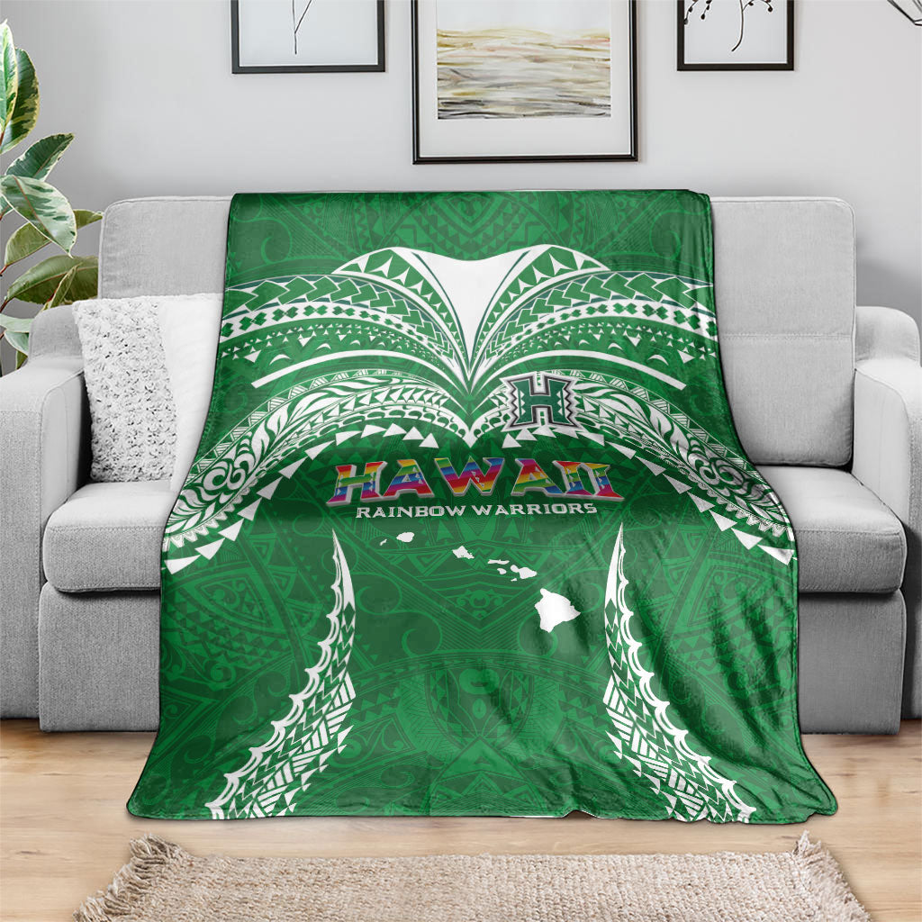 Hawaii Rainbow Warriors Blanket Polynesian Motif Green Color