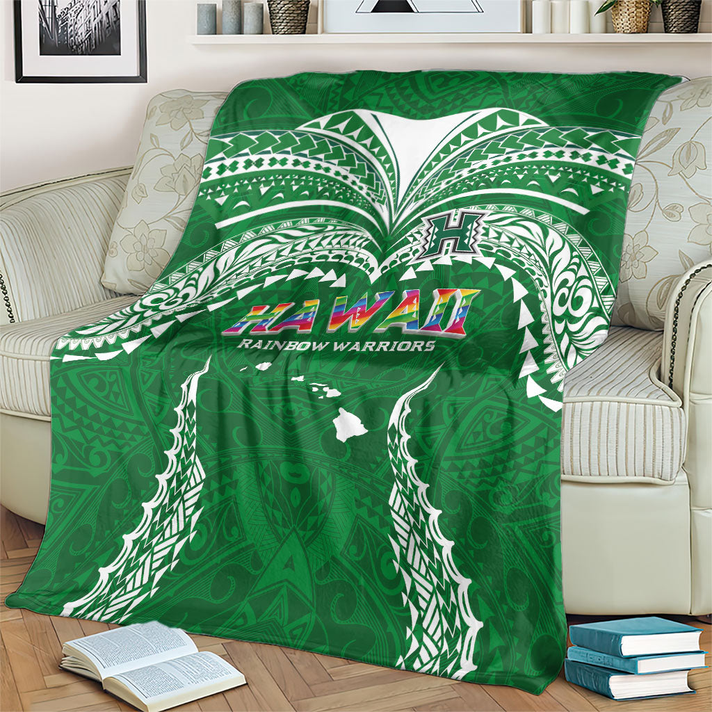 Hawaii Rainbow Warriors Blanket Polynesian Motif Green Color