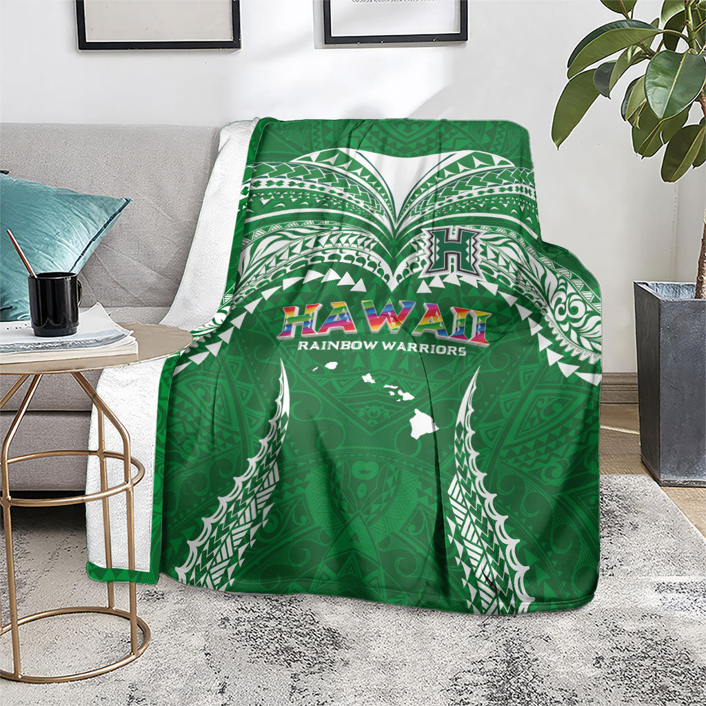 Hawaii Rainbow Warriors Blanket Polynesian Motif Green Color