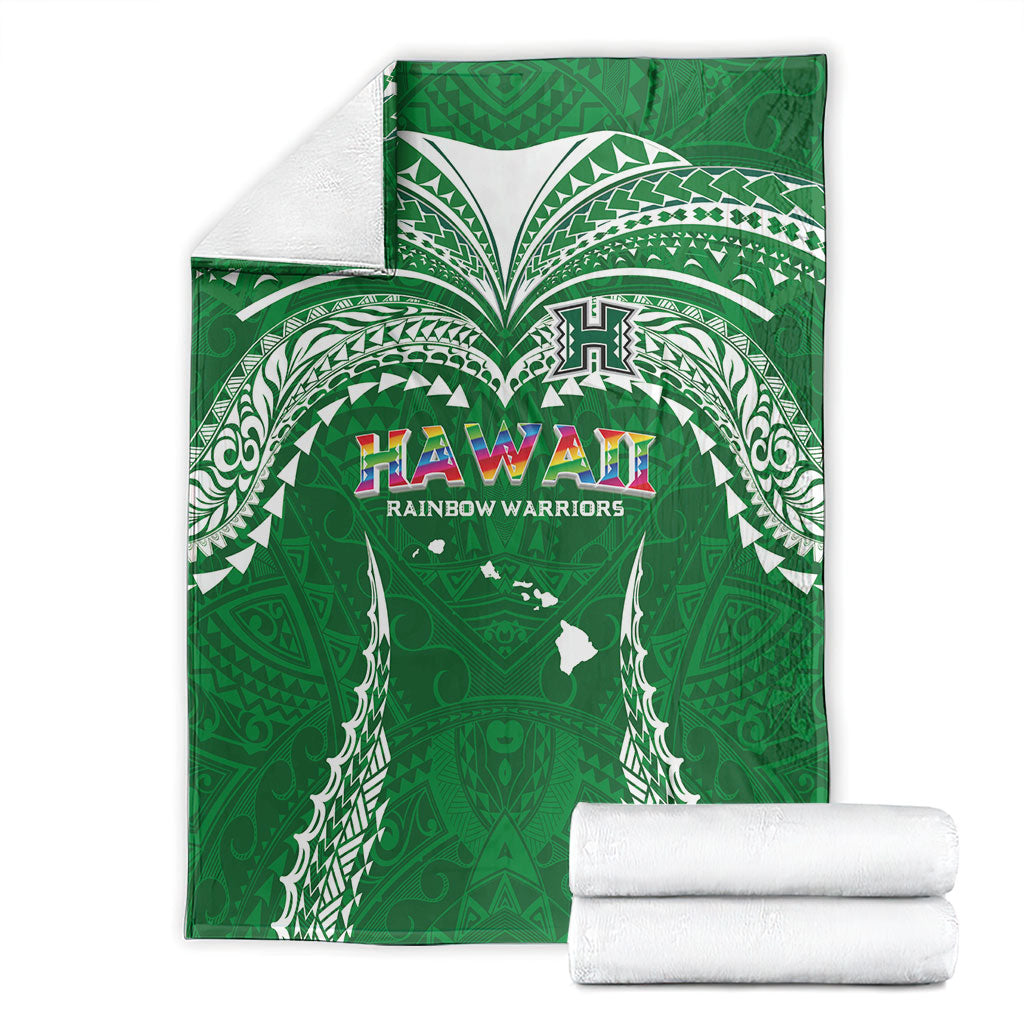 Hawaii Rainbow Warriors Blanket Polynesian Motif Green Color