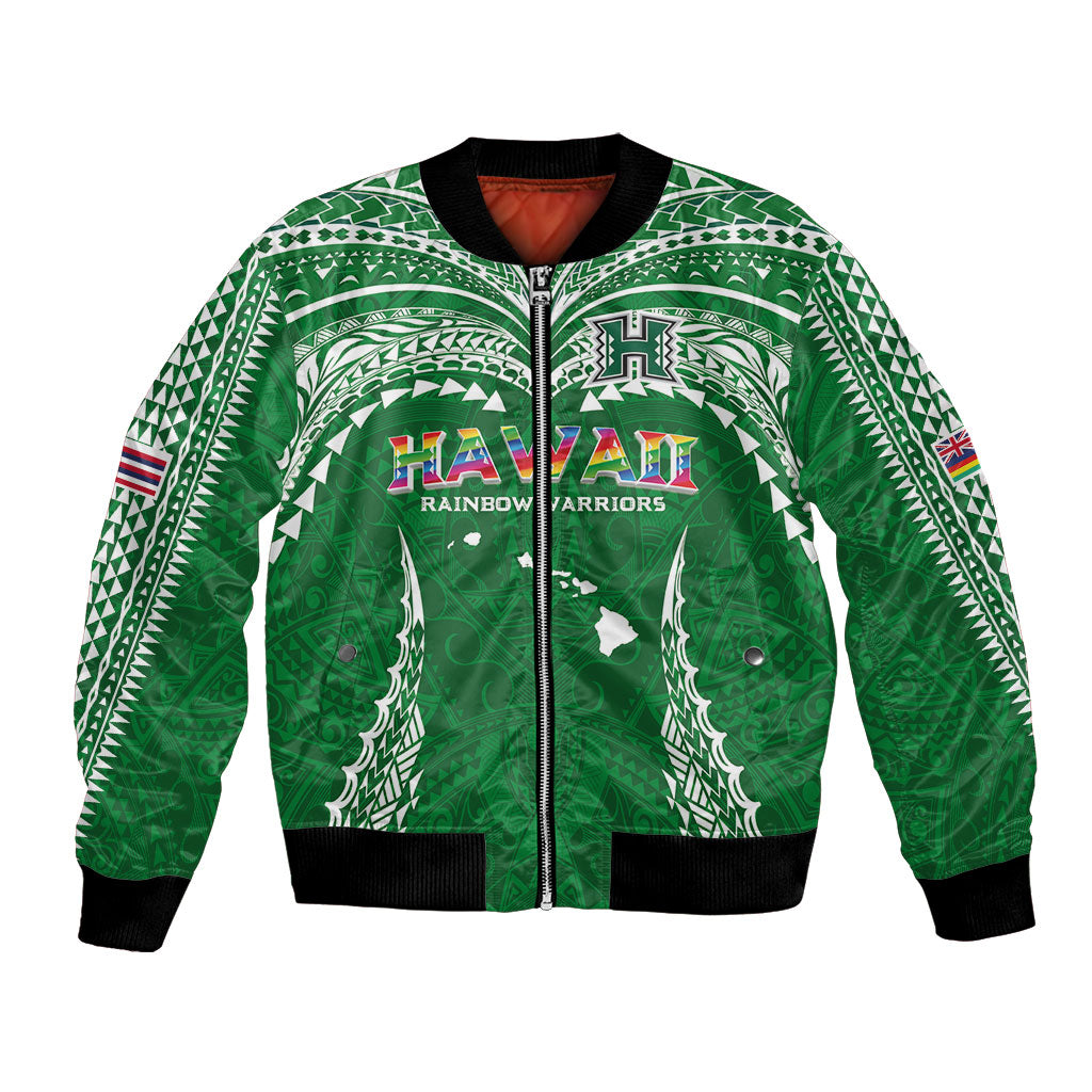 Custom Hawaii Rainbow Warriors Bomber Jacket Polynesian Motif Green Color