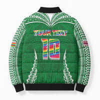 Custom Hawaii Rainbow Warriors Bomber Puffer Jacket Polynesian Motif Green Color