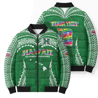 Custom Hawaii Rainbow Warriors Bomber Puffer Jacket Polynesian Motif Green Color