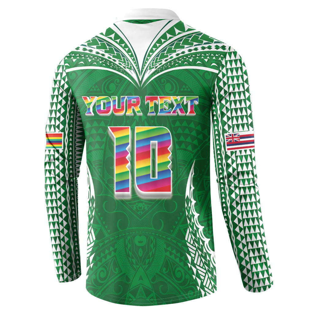 Custom Hawaii Rainbow Warriors Button Sweatshirt Polynesian Motif Green Color