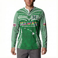 Custom Hawaii Rainbow Warriors Button Sweatshirt Polynesian Motif Green Color