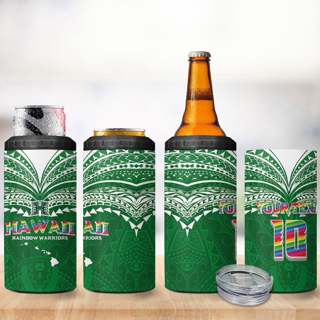 Custom Hawaii Rainbow Warriors 4 in 1 Can Cooler Tumbler Polynesian Motif Green Color