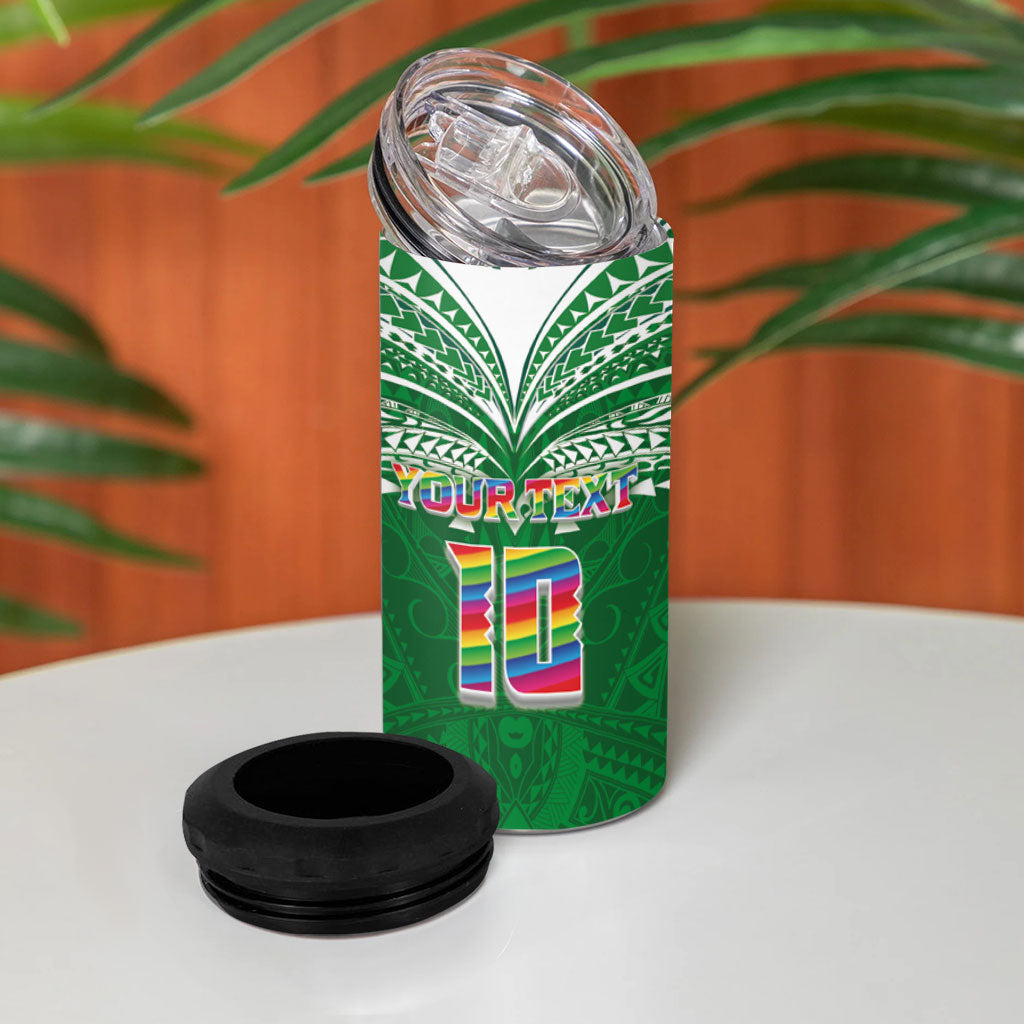 Custom Hawaii Rainbow Warriors 4 in 1 Can Cooler Tumbler Polynesian Motif Green Color