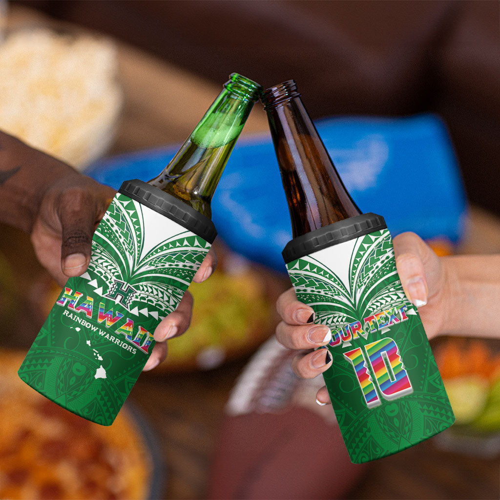 Custom Hawaii Rainbow Warriors 4 in 1 Can Cooler Tumbler Polynesian Motif Green Color