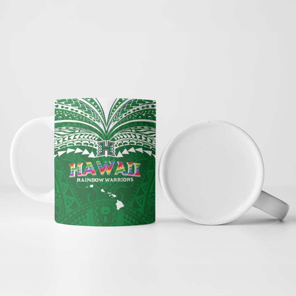 Custom Hawaii Rainbow Warriors Ceramic Mug Polynesian Motif Green Color