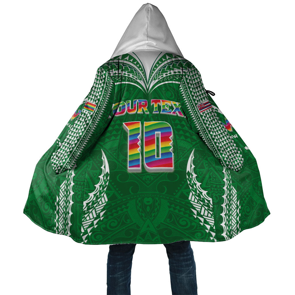 Custom Hawaii Rainbow Warriors Cloak Polynesian Motif Green Color