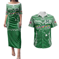 Custom Hawaii Rainbow Warriors Couples Matching Puletasi and Hawaiian Shirt Polynesian Motif Green Color