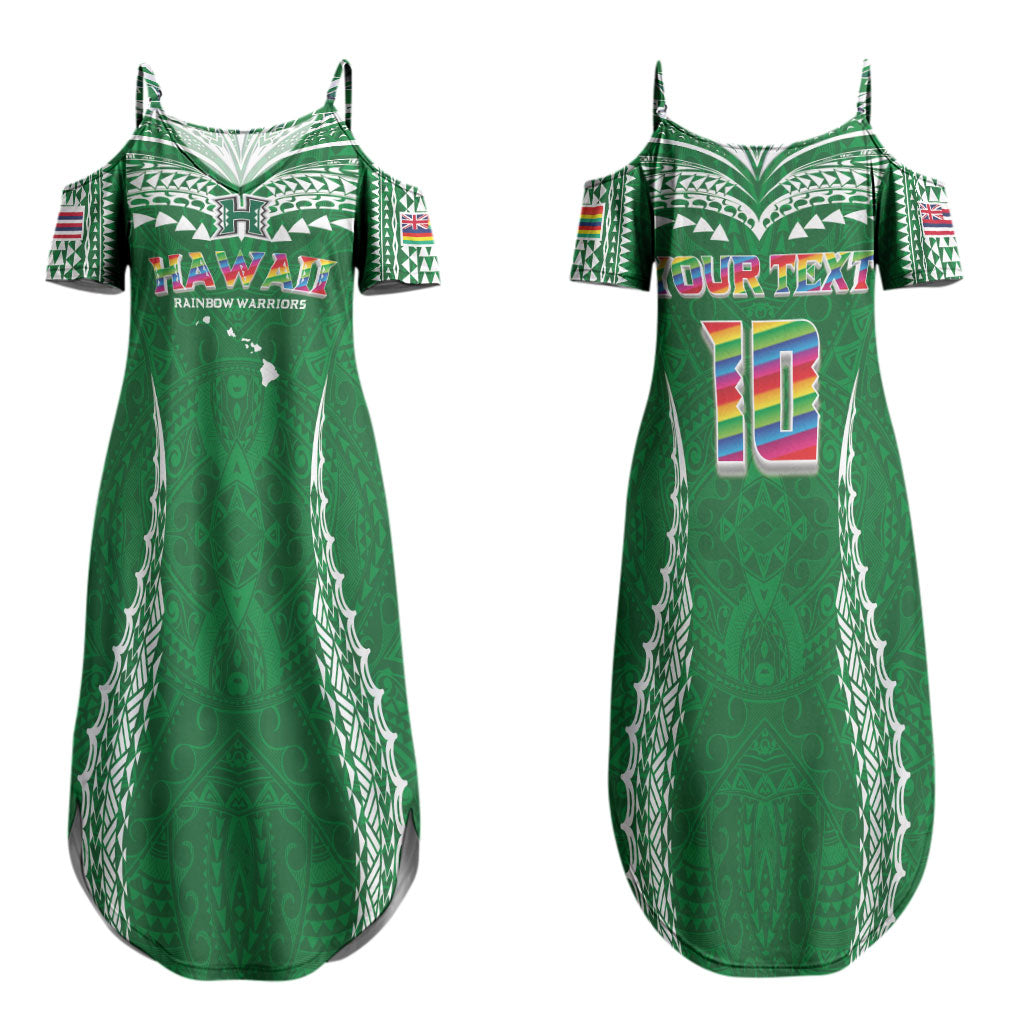 Custom Hawaii Rainbow Warriors Couples Matching Summer Maxi Dress and Hawaiian Shirt Polynesian Motif Green Color