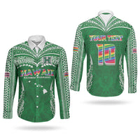 Custom Hawaii Rainbow Warriors Couples Matching Summer Maxi Dress and Long Sleeve Button Shirt Polynesian Motif Green Color