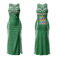 Custom Hawaii Rainbow Warriors Couples Matching Tank Maxi Dress and Hawaiian Shirt Polynesian Motif Green Color