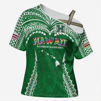 Custom Hawaii Rainbow Warriors Cross Shoulder Shirt Polynesian Motif Green Color