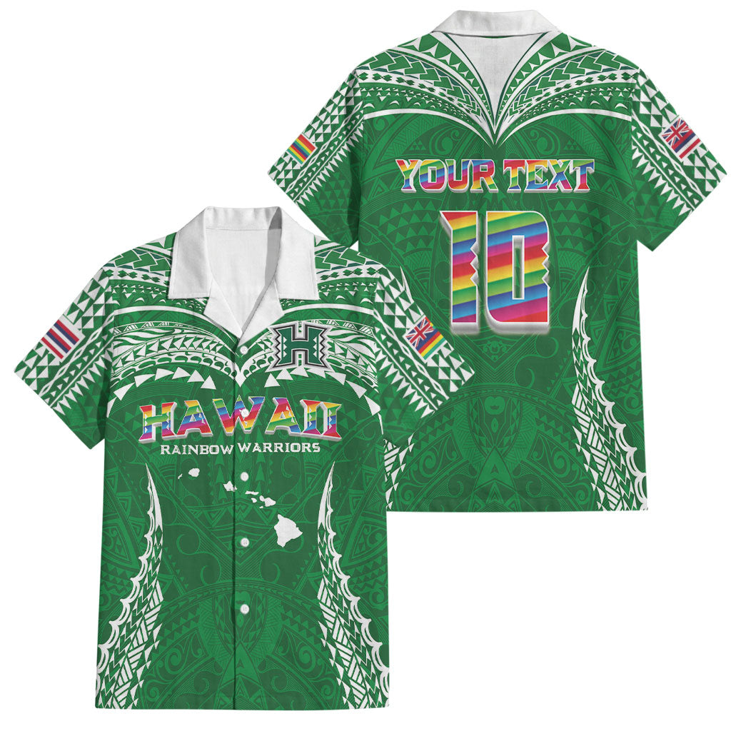 Custom Hawaii Rainbow Warriors Family Matching Tank Maxi Dress and Hawaiian Shirt Polynesian Motif Green Color