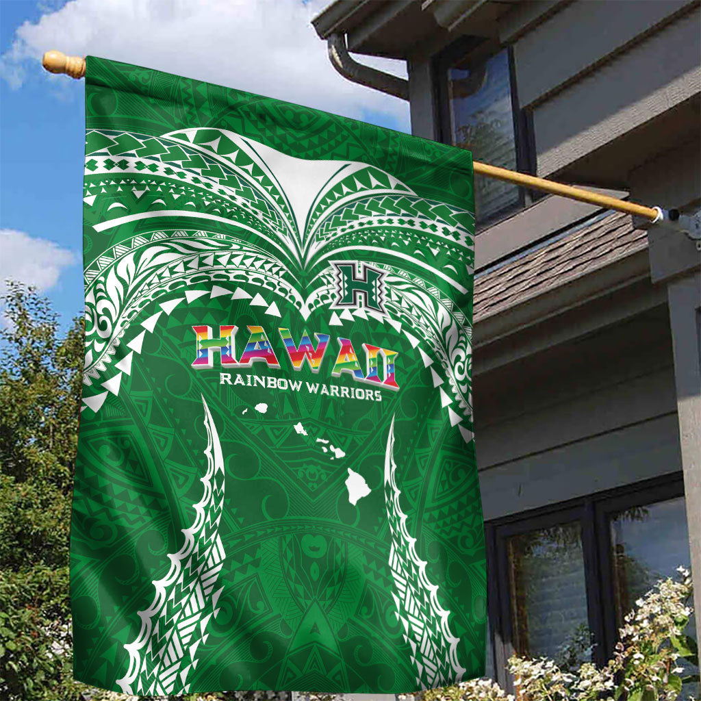 Hawaii Rainbow Warriors Garden Flag Polynesian Motif Green Color