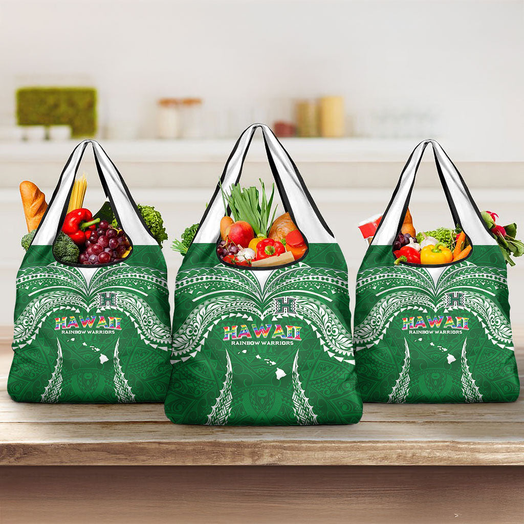 Hawaii Rainbow Warriors Grocery Bag Polynesian Motif Green Color