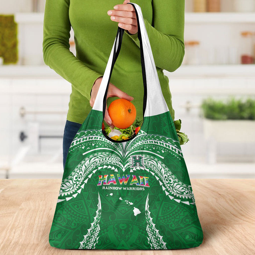 Hawaii Rainbow Warriors Grocery Bag Polynesian Motif Green Color