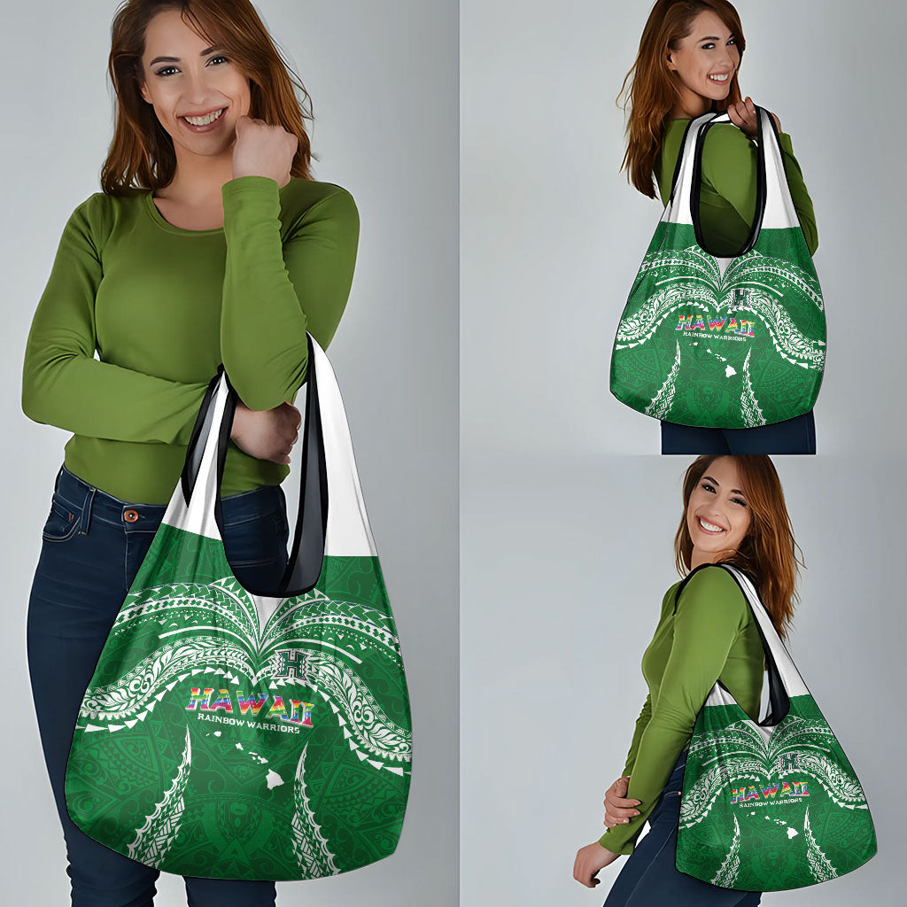 Hawaii Rainbow Warriors Grocery Bag Polynesian Motif Green Color