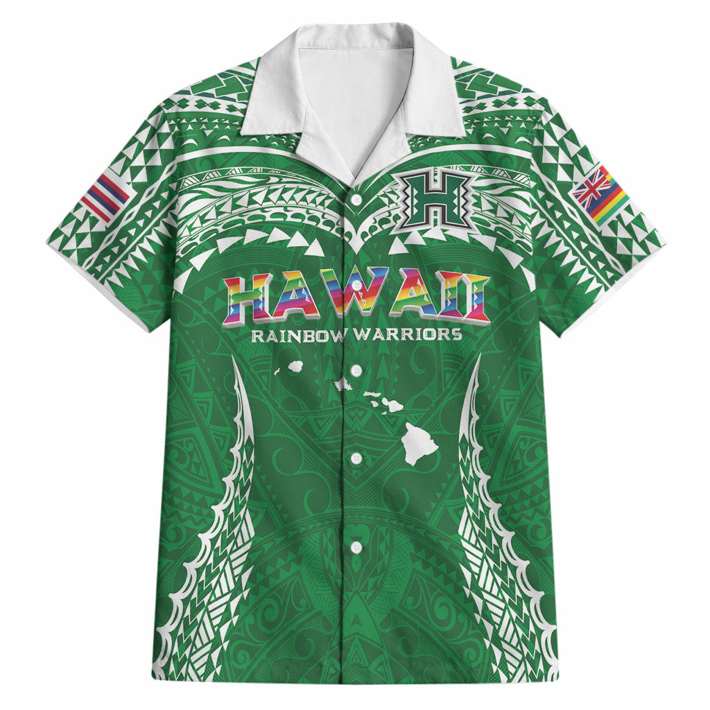 Custom Hawaii Rainbow Warriors Hawaiian Shirt Polynesian Motif Green Color