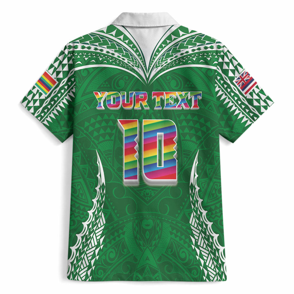 Custom Hawaii Rainbow Warriors Hawaiian Shirt Polynesian Motif Green Color