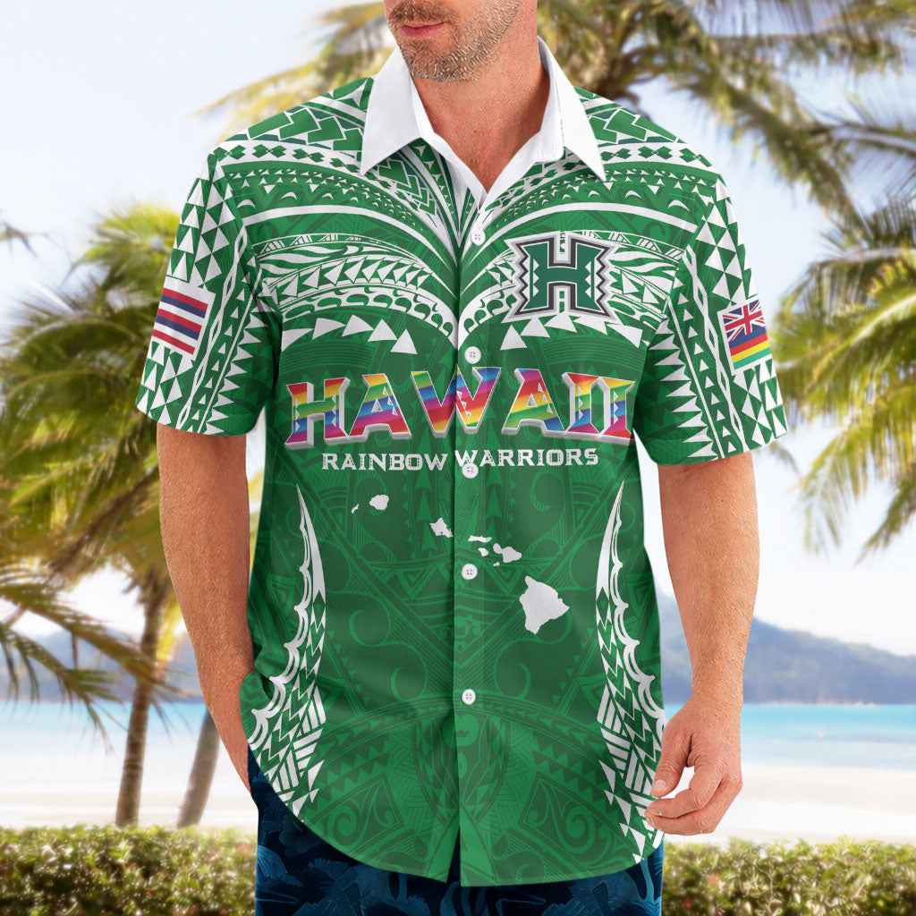 Custom Hawaii Rainbow Warriors Hawaiian Shirt Polynesian Motif Green Color