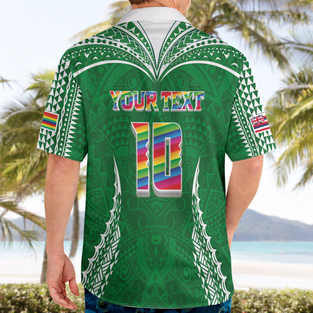 Custom Hawaii Rainbow Warriors Hawaiian Shirt Polynesian Motif Green Color