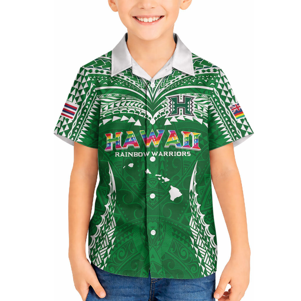 Custom Hawaii Rainbow Warriors Hawaiian Shirt Polynesian Motif Green Color