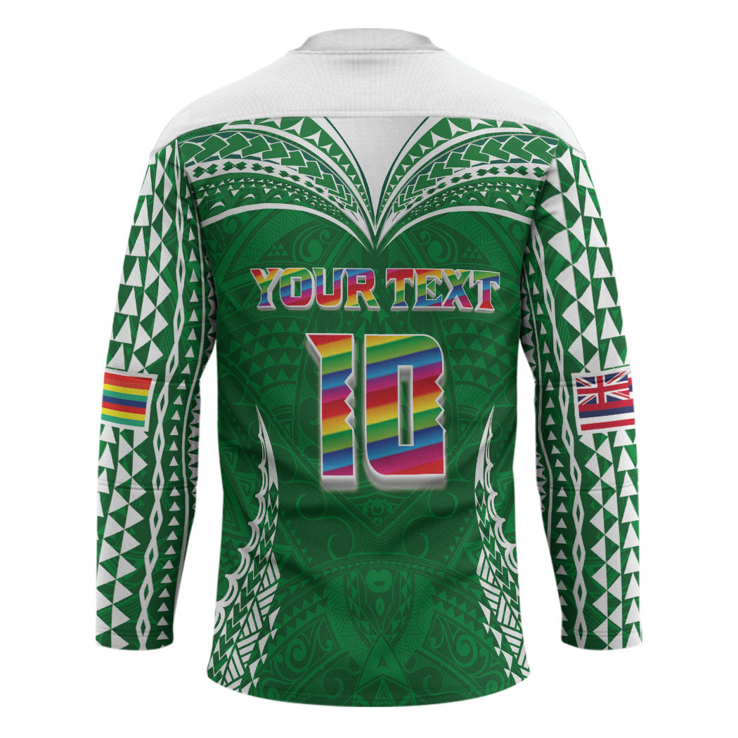 Custom Hawaii Rainbow Warriors Hockey Jersey Polynesian Motif Green Color