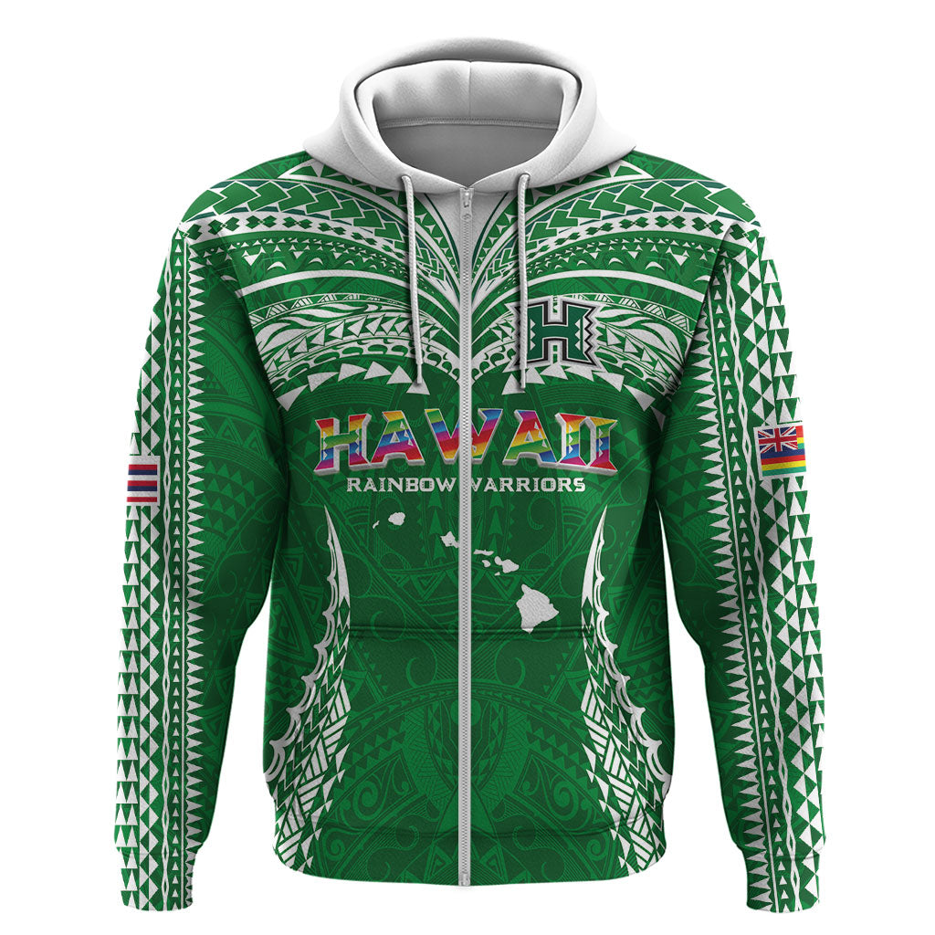 Custom Hawaii Rainbow Warriors Hoodie Polynesian Motif Green Color