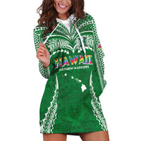 Custom Hawaii Rainbow Warriors Hoodie Dress Polynesian Motif Green Color