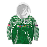 Custom Hawaii Rainbow Warriors Kid Hoodie Polynesian Motif Green Color