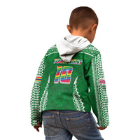 Custom Hawaii Rainbow Warriors Kid Hoodie Polynesian Motif Green Color