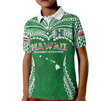 Custom Hawaii Rainbow Warriors Kid Polo Shirt Polynesian Motif Green Color